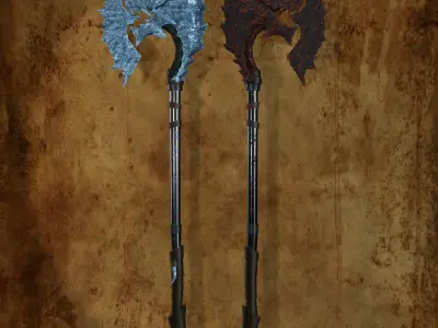 Fantasy Axes of ice and lava Low-poly 3D model
