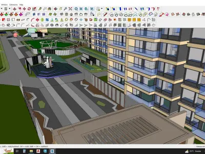 Apartment building with recreational spaces 3D model