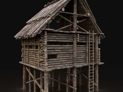 NEXT GEN AAA Forest Wooden Watchtower House Scouttower Log Cabin Free low-poly 3D model