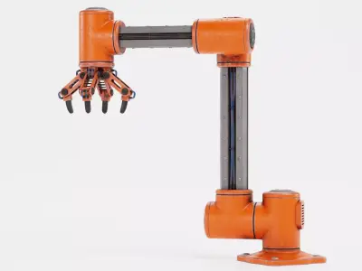 Robotic Arm with 4-Finger Gripper and Worn Finish - V5 Rigged 3D model