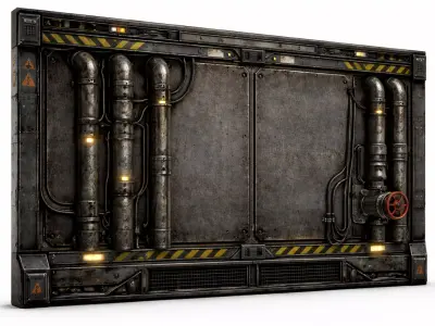 Sci-Fi Industrial Pipe Wall Panel - PBR Low Poly Game Ready Low-poly 3D model