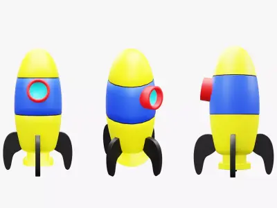Kid-Friendly Cartoon Rocket Ship Low-poly 3D model