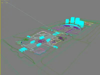 Architecture city with lake and park 3D model