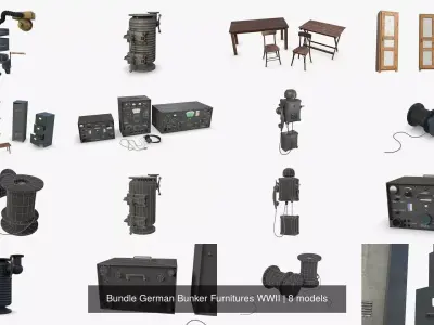 Bundle German Bunker Furnitures WWII 3D Model Pack