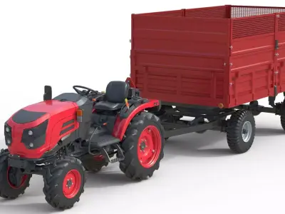 Mahindra Oja Tractor and Dump Trailer  Low-poly 3D model
