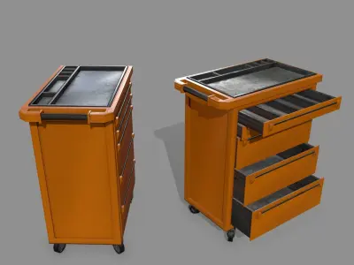 Cupboard orange cart on wheels Low-poly 3D model