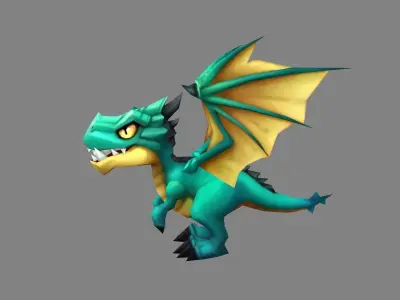 Cartoon Green Dragon - Baby Wyvern Low-poly 3D model