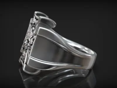 Maltese Heraldic Cross Skull Heads Biker Ring 3D print model