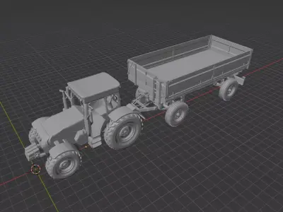MTZ-82 Belarus Tractor with 2PTS-4 Trailer 3D print model