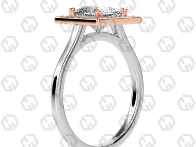 Ring 188 Princess Shape Cathedral Halo with Gems 3D print model