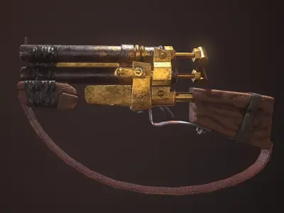 Mini Gold Shotgun - Game Ready - Low Poly PBR 3D Model Low-poly 3D model