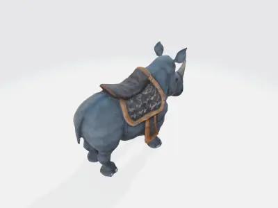A grey rhinoceros with silver full iron plate armor 3D model