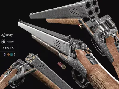 Quadruple Barrel Shotgun Rifle Low-poly 3D model