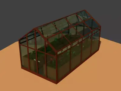 Low Poly Greenhouse 2 with glass roof Low-poly 3D model