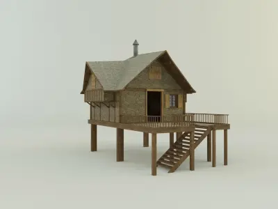 Model Houses 2 wooden house with stairs 3D model