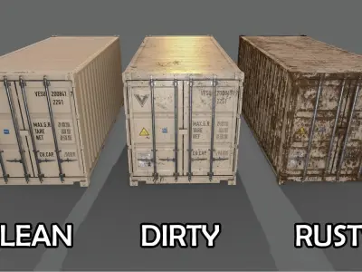 PBR 20 ft Shipping Cargo Container Version 2 - White Low-poly 3D model
