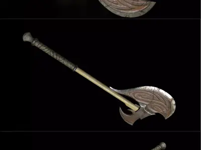 Battle-axe four different axes Low-poly 3D model