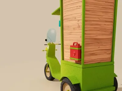 Cartoon Stylized Street Food Cart Scooter Low Poly 3D Model 3D model