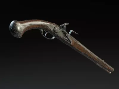 17th century flintlock pistol Low-poly 3D model