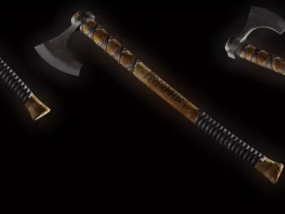 Viking bearded battle axe Low-poly 3D model