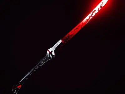 Metal Red Katana PBR low-poly game ready Low-poly 3D model