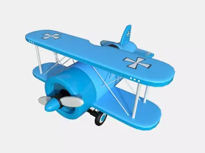 Airplane Cartoon A03 Blue - Classic Aircraft Low-poly 3D model