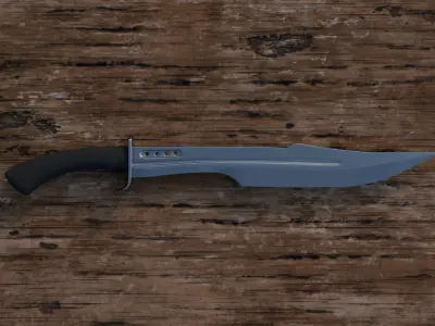 combat knife on a wooden surface 3D model