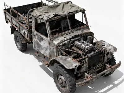 Exposed Engine Scavenged Truck 3D Model Low-poly 3D model