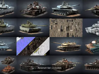 AbramsX Set military tank 3D Model Pack