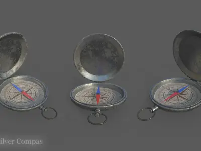 Compas Bronze and Silver metal Low-poly 3D model