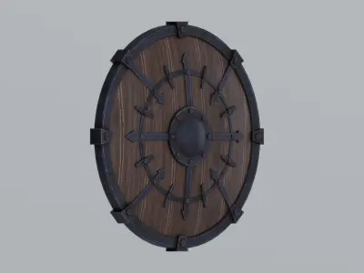 Round wooden shield Low-poly 3D model