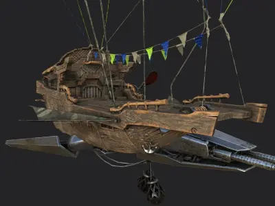 Steampunk AirShip Low-poly 3D model PBR Low-poly 3D  Low-poly 3D model