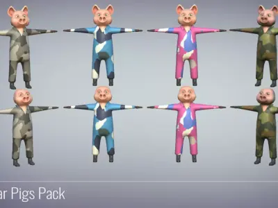 Military War Pigs Pack - 3D Lowpoly Soldiers Low-poly 3D model