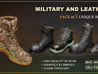 Photorealistic Boot Pack - 5 High-Quality Scanned Boots Low-poly 3D model