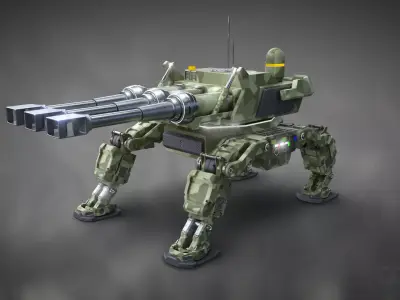 Rigged Futuristic Sci-Fi Mechanical Drone Cannon Robot Low-poly 3D model