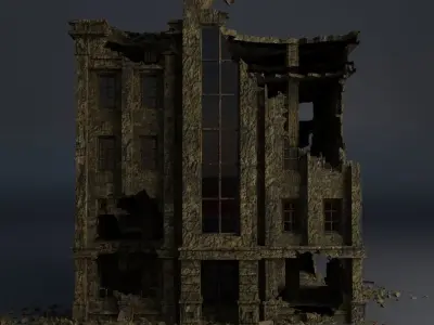 DESTROYED BUILDING  APOCALYPSE WAR RUINED PACK 8 building