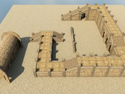 Modular Courtyard Low-poly 3D model