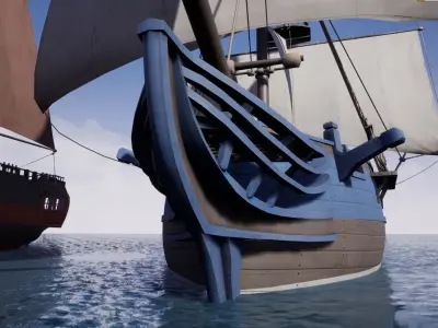 Game Sailing Ship Brigg Low-poly 3D model
