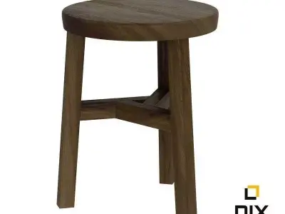 Tri Legged Wooden Foot Stool 3D model