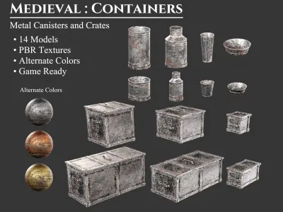 Medieval Collection Containers Metal Crates and Cans 3D Model Pack