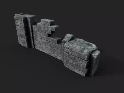 Old Ruined Wall Low-poly 3D model