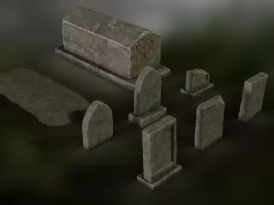 Fantasy Gravestone Set Low-poly 3D model