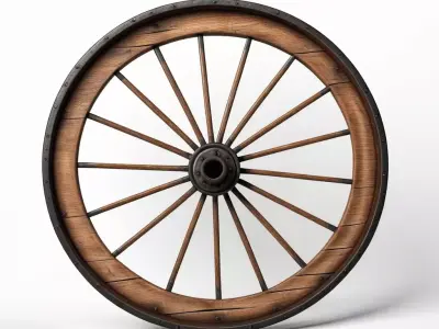 Broken Wooden Wagon Wheel 3D model