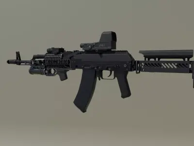 AK-74 Zenit Tactical Modular Assault Rifle Low-poly 3D model