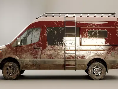 Mercedes Sprinter 4x4 Overlan Camper Dirt and Mud Low-poly 3D model