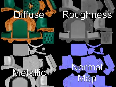 Luxurious Baroque Throne Chair D Model Pack Low-poly 3D model