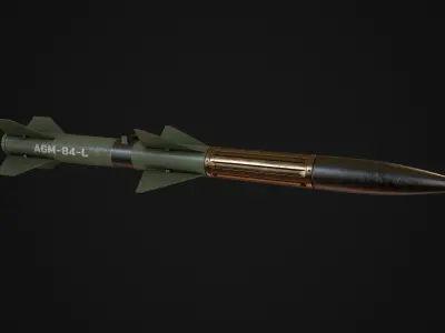 Projectile game ready model military missile Low-poly 3D model