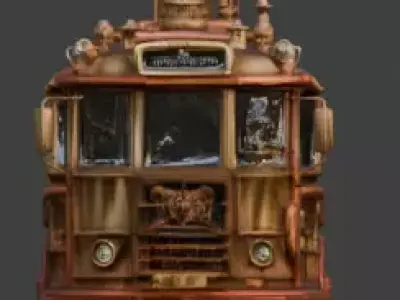Stylized 3D Steampunk Passenger Bus Low-poly 3D model