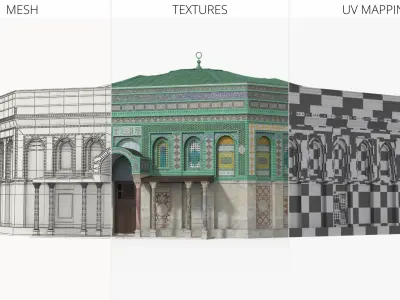  Octagonal Islamic Shrine with Green Roof 