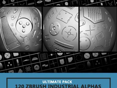 120 Industrial Zbrush Alphas - ULTIMATE PACK Texture
